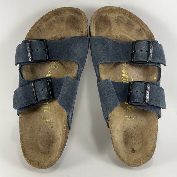 Birkenstock Arizona Sandals Womens Size 38 US Size 7-7.5 Blue Suede Slides - Picture 6 of 9